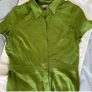 Silk Green Shirt with Classic Collar